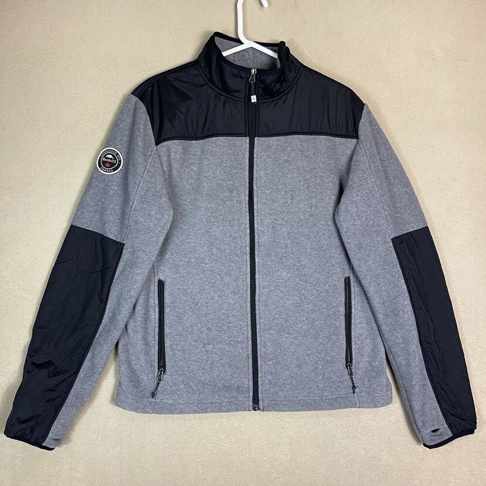 Roots Jacket Mens Large Gray Black Fleece Full Zip Pullover Sweatshirt Adultโ